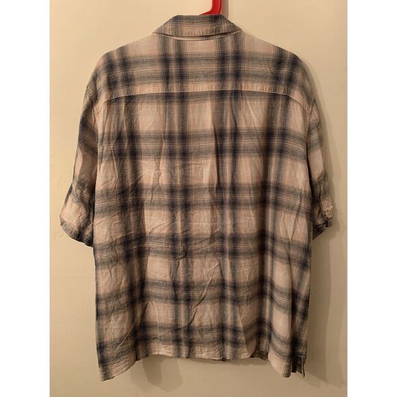 AllSaints Tampa SS Flannel Shirt Plaid Long Sleeve Pink Black Size XL Linen - Picture 5 of 9